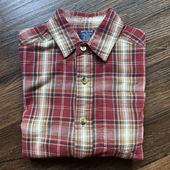 Lands’ End Boys Large Checked Plaid Button Up Shirt Red Brown L Long Sleeve - Picture 8 of 9